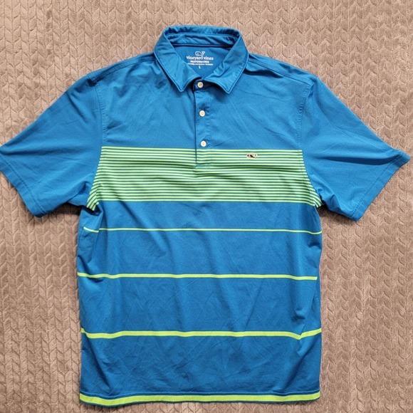 Vineyard Vines Performance‎ Golf Polo Shirt Mens Size Large Stretch Striped - Picture 1 of 8